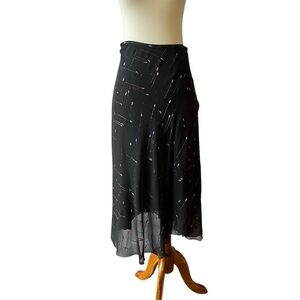 VANESSA BRUNO 100% SILK MIDI SKIRT ARTSY MIXED METALS ROMANTIC WHIMSYGOTH WITCHY